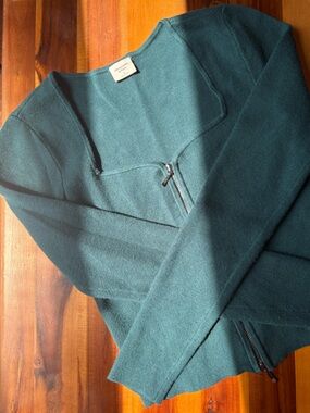 ABERCROMBIE Cropped Teal Zip-Front Knit Sweater